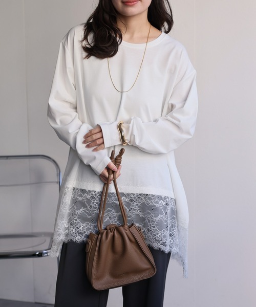 ap retro（アプレトロ）の「裾レースドッキングロンTee / レーストップス（Tシャツ/カットソー・レディース・ブラック/ホワイト・FREE）」の3枚目の写真