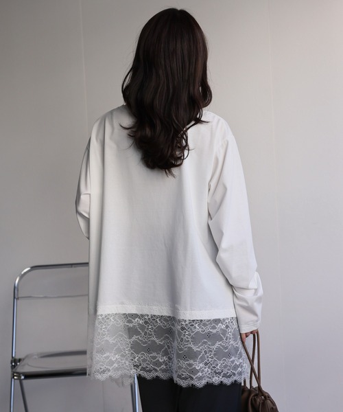 ap retro（アプレトロ）の「裾レースドッキングロンTee / レーストップス（Tシャツ/カットソー・レディース・ブラック/ホワイト・FREE）」の9枚目の写真