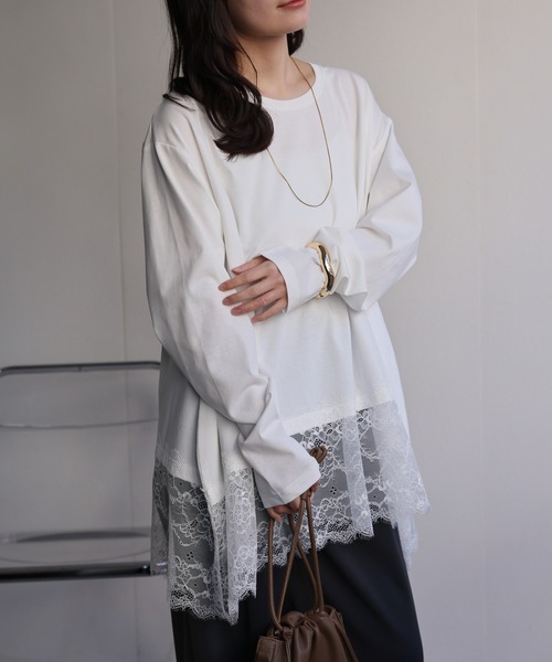 ap retro（アプレトロ）の「裾レースドッキングロンTee / レーストップス（Tシャツ/カットソー・レディース・ブラック/ホワイト・FREE）」の8枚目の写真