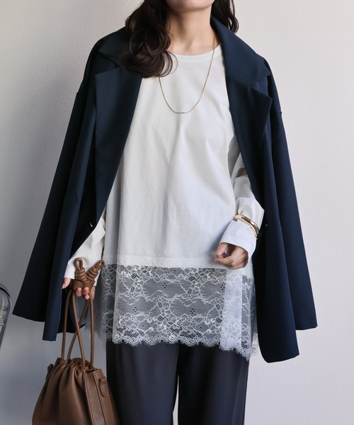 ap retro（アプレトロ）の「裾レースドッキングロンTee / レーストップス（Tシャツ/カットソー・レディース・ブラック/ホワイト・FREE）」の11枚目の写真