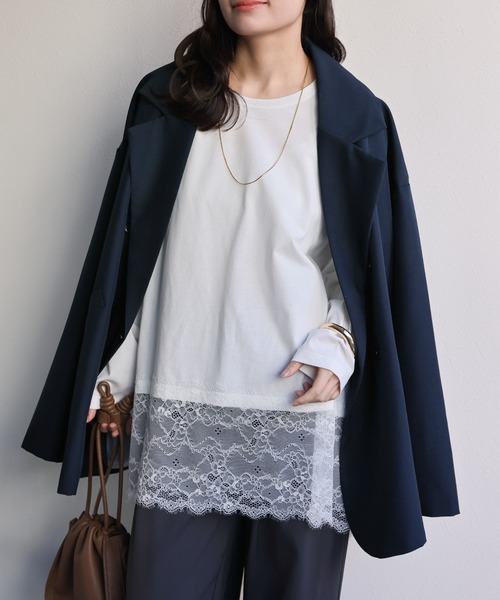 ap retro（アプレトロ）の「裾レースドッキングロンTee / レーストップス（Tシャツ/カットソー・レディース・ブラック/ホワイト・FREE）」の13枚目の写真