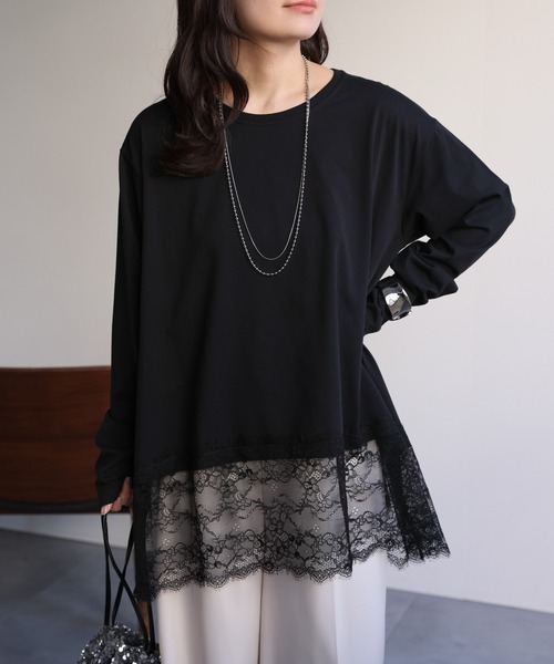 ap retro（アプレトロ）の「裾レースドッキングロンTee / レーストップス（Tシャツ/カットソー・レディース・ブラック/ホワイト・FREE）」の18枚目の写真