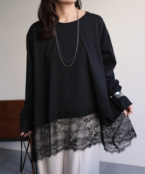 ap retro（アプレトロ）の「裾レースドッキングロンTee / レーストップス（Tシャツ/カットソー・レディース・ブラック/ホワイト・FREE）」の19枚目の写真