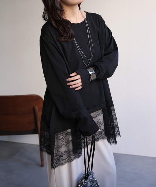 ap retro（アプレトロ）の「裾レースドッキングロンTee / レーストップス（Tシャツ/カットソー・レディース・ブラック/ホワイト・FREE）」の21枚目の写真