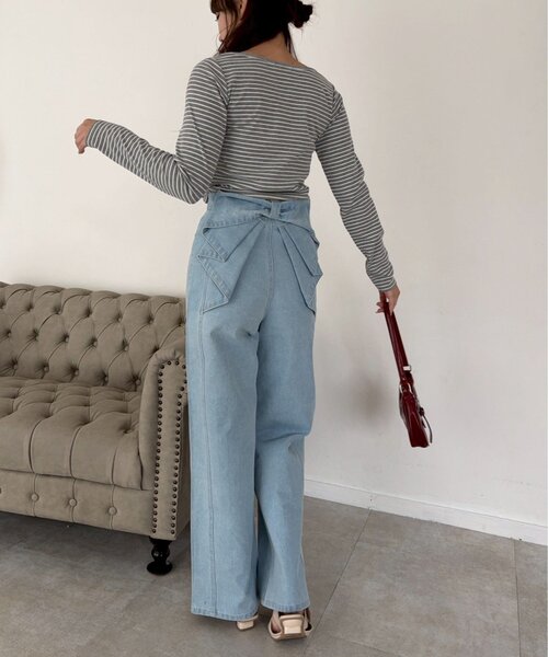 continuer de NICE CLAUP（コンティニューデナイスクラップ）の「バッグリボンストレートデニム（デニムパンツ・レディース・インディゴブルー/その他・MEDIUM/SMALL）」の15枚目の写真