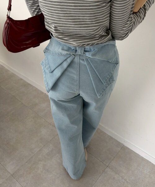 continuer de NICE CLAUP（コンティニューデナイスクラップ）の「バッグリボンストレートデニム（デニムパンツ・レディース・インディゴブルー/その他・MEDIUM/SMALL）」の19枚目の写真