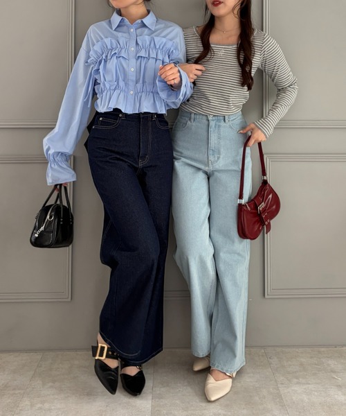 continuer de NICE CLAUP（コンティニューデナイスクラップ）の「バッグリボンストレートデニム（デニムパンツ・レディース・インディゴブルー/その他・MEDIUM/SMALL）」の4枚目の写真