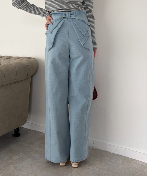 continuer de NICE CLAUP（コンティニューデナイスクラップ）の「バッグリボンストレートデニム（デニムパンツ・レディース・インディゴブルー/その他・MEDIUM/SMALL）」の9枚目の写真
