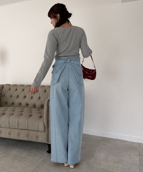 continuer de NICE CLAUP（コンティニューデナイスクラップ）の「バッグリボンストレートデニム（デニムパンツ・レディース・インディゴブルー/その他・MEDIUM/SMALL）」の10枚目の写真