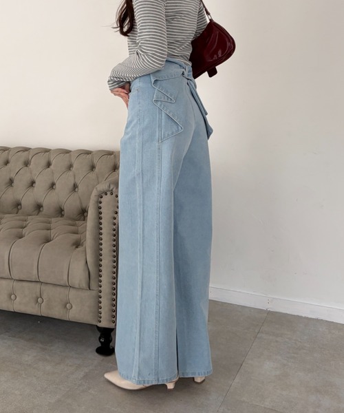 continuer de NICE CLAUP（コンティニューデナイスクラップ）の「バッグリボンストレートデニム（デニムパンツ・レディース・インディゴブルー/その他・MEDIUM/SMALL）」の8枚目の写真