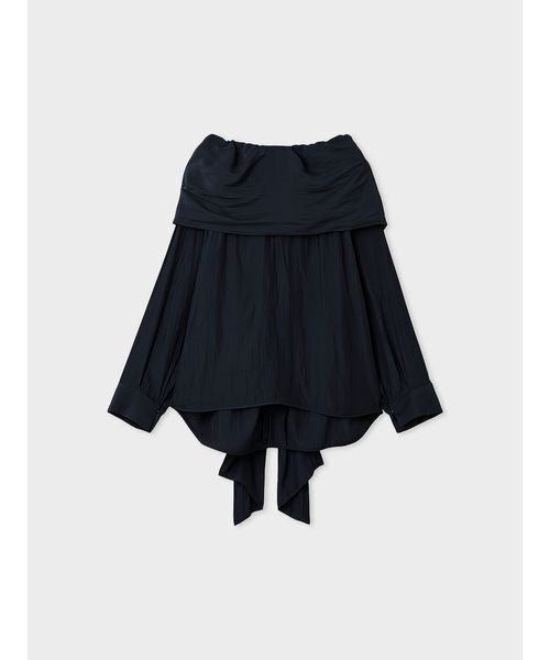 MIESROHE(ミースロエ)の「【洗える】オフショルダーサテンドレスシャツ(シャツ/ブラウス・レディース・サックスブルー/ホワイト/ネイビー・F)」の2枚目の写真