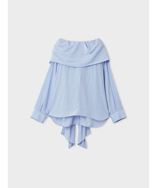 MIESROHE(ミースロエ)の「【洗える】オフショルダーサテンドレスシャツ(シャツ/ブラウス・レディース・サックスブルー/ホワイト/ネイビー・F)」の5枚目の写真