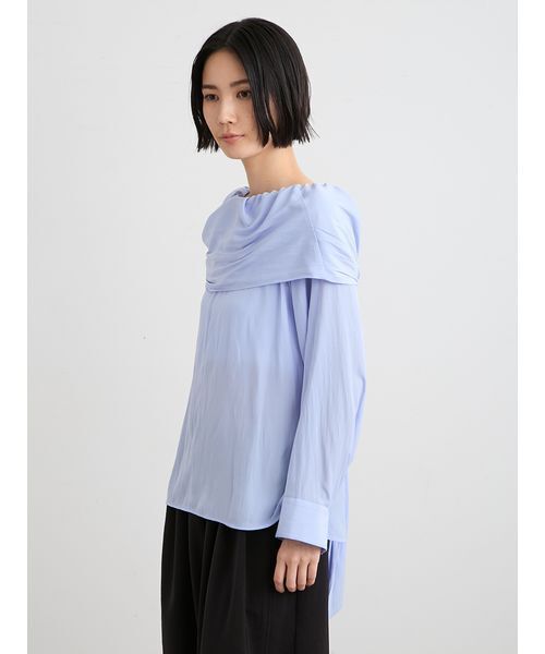 MIESROHE(ミースロエ)の「【洗える】オフショルダーサテンドレスシャツ(シャツ/ブラウス・レディース・サックスブルー/ホワイト/ネイビー・F)」の16枚目の写真