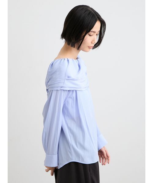 MIESROHE(ミースロエ)の「【洗える】オフショルダーサテンドレスシャツ(シャツ/ブラウス・レディース・サックスブルー/ホワイト/ネイビー・F)」の18枚目の写真