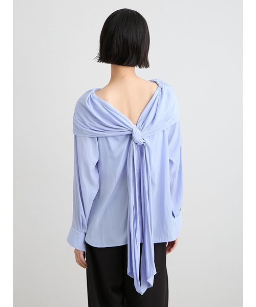 MIESROHE(ミースロエ)の「【洗える】オフショルダーサテンドレスシャツ(シャツ/ブラウス・レディース・サックスブルー/ホワイト/ネイビー・F)」の19枚目の写真