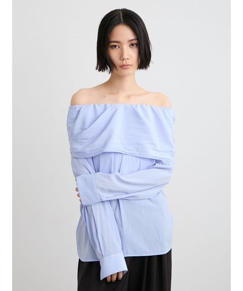 MIESROHE(ミースロエ)の「【洗える】オフショルダーサテンドレスシャツ(シャツ/ブラウス・レディース・サックスブルー/ホワイト/ネイビー・F)」の20枚目の写真
