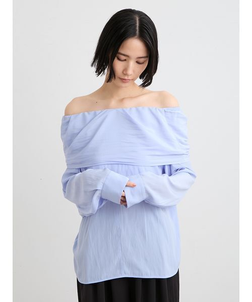MIESROHE(ミースロエ)の「【洗える】オフショルダーサテンドレスシャツ(シャツ/ブラウス・レディース・サックスブルー/ホワイト/ネイビー・F)」の21枚目の写真