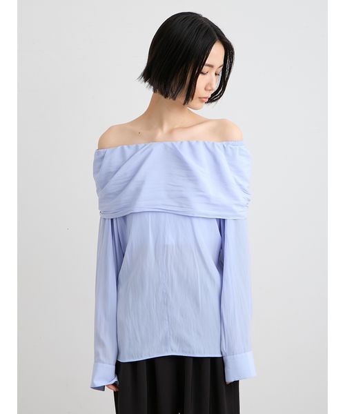 MIESROHE(ミースロエ)の「【洗える】オフショルダーサテンドレスシャツ(シャツ/ブラウス・レディース・サックスブルー/ホワイト/ネイビー・F)」の22枚目の写真