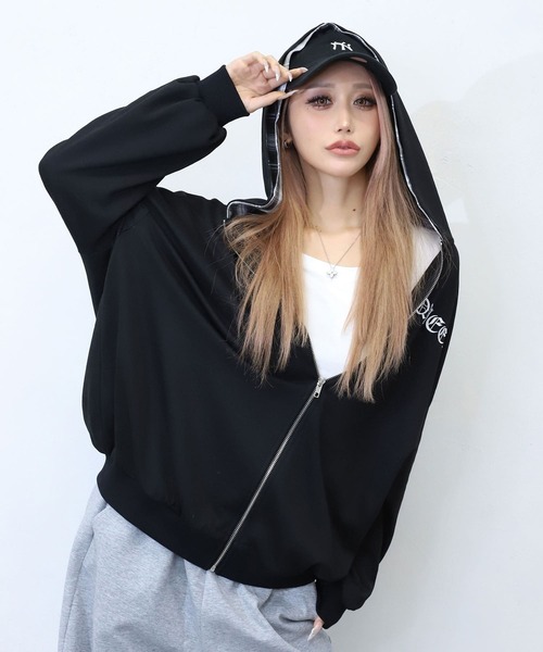 BLACKQUEEN（ブラッククイーン）の「【BLACKQUEEN】チェック柄切替パーカー（パーカー・レディース・ブラック・M）」の2枚目の写真
