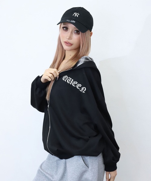 BLACKQUEEN（ブラッククイーン）の「【BLACKQUEEN】チェック柄切替パーカー（パーカー・レディース・ブラック・M）」の9枚目の写真