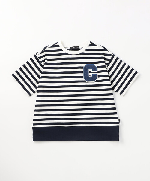 COMME CA ISM(コムサイズム)の「デニムワッペン付き ボーダー半袖Tシャツ(Tシャツ/カットソー・キッズ・ネイビー・100cm/110cm/120cm/130cm/140cm/150cm)」の1枚目の写真