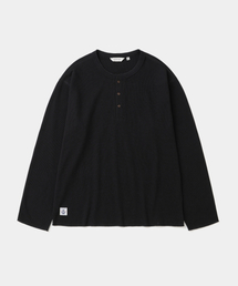 waffle henley neck l/s t-shirt black