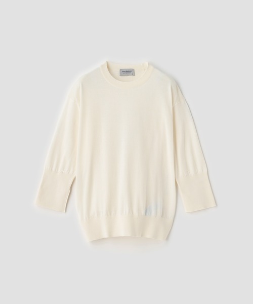 JOHN SMEDLEY(ジョンスメドレー)の「ターンバック5分袖コットンニットプルオーバー(ニット/セーター・レディース・ホワイト系1・S/M)」の1枚目の写真