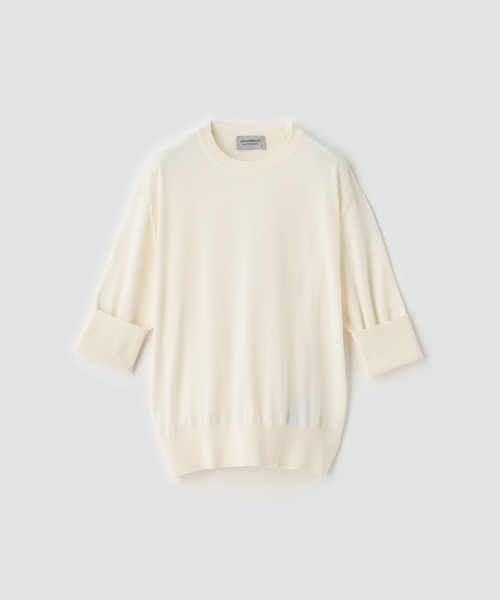 JOHN SMEDLEY(ジョンスメドレー)の「ターンバック5分袖コットンニットプルオーバー(ニット/セーター・レディース・ホワイト系1・S/M)」の2枚目の写真