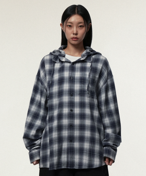 IDWS(アイドンワナセル)の「Hooded Checkered Shirt Blue(シャツ/ブラウス・レディース・その他・0/2/1)」の2枚目の写真