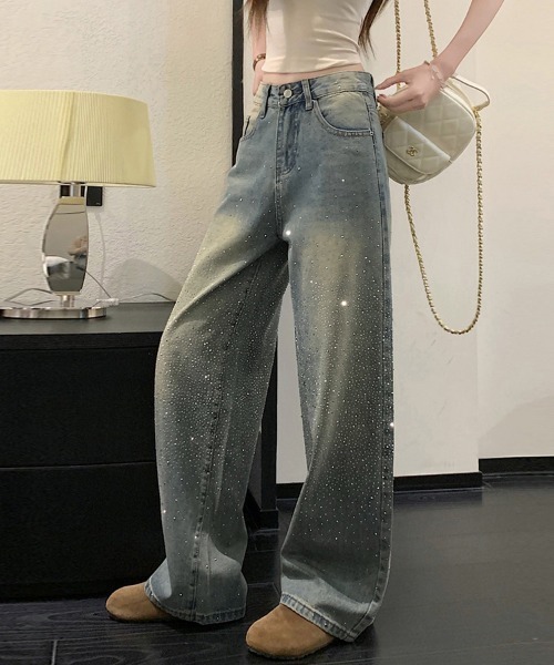 ReRe（リリ）の「ペイントデザインワイドデニムパンツ（デニムパンツ・レディース・ブルー・X-LARGE/LARGE/MEDIUM/SMALL）」の5枚目の写真