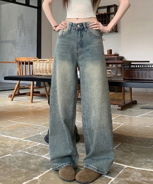 ReRe（リリ）の「ペイントデザインワイドデニムパンツ（デニムパンツ・レディース・ブルー・X-LARGE/LARGE/MEDIUM/SMALL）」の6枚目の写真