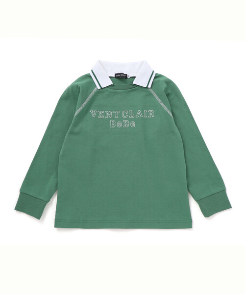 BeBe（ベベ）の「ラグラン編み立て襟付きロゴ刺しゅう長袖Tシャツ(90~150cm)（Tシャツ/カットソー・キッズ・ネイビー/グリーン・110cm/140cm/150cm/130cm/120cm）」の7枚目の写真