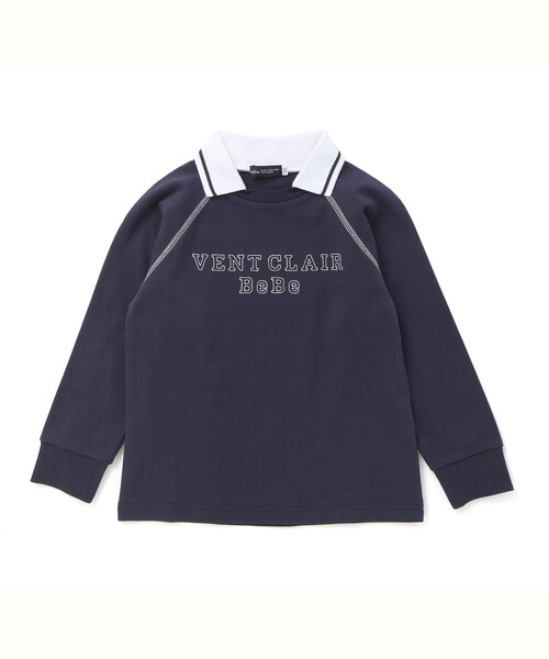 BeBe（ベベ）の「ラグラン編み立て襟付きロゴ刺しゅう長袖Tシャツ(90~150cm)（Tシャツ/カットソー・キッズ・ネイビー/グリーン・110cm/140cm/150cm/130cm/120cm）」の9枚目の写真