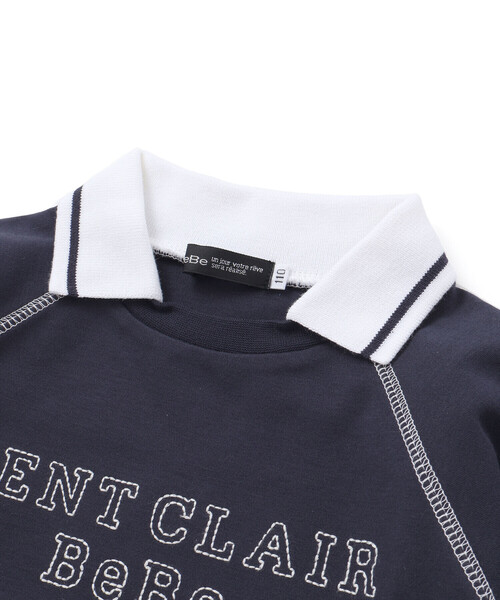 BeBe（ベベ）の「ラグラン編み立て襟付きロゴ刺しゅう長袖Tシャツ(90~150cm)（Tシャツ/カットソー・キッズ・ネイビー/グリーン・110cm/140cm/150cm/130cm/120cm）」の11枚目の写真