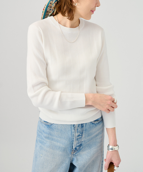 VERMEIL par iena(ヴェルメイユパーイエナ)の「ランダムRIB クルーネックロングスリーブプルオーバー(ニット/セーター・レディース・ピンク/ホワイト/ブラック・FREE)」の2枚目の写真