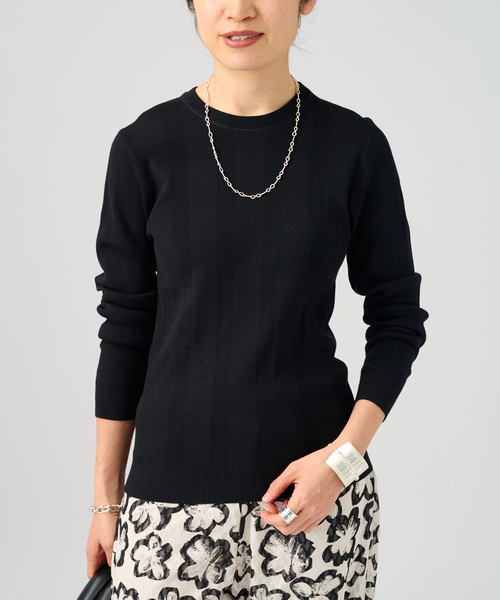 VERMEIL par iena(ヴェルメイユパーイエナ)の「ランダムRIB クルーネックロングスリーブプルオーバー(ニット/セーター・レディース・ピンク/ホワイト/ブラック・FREE)」の1枚目の写真