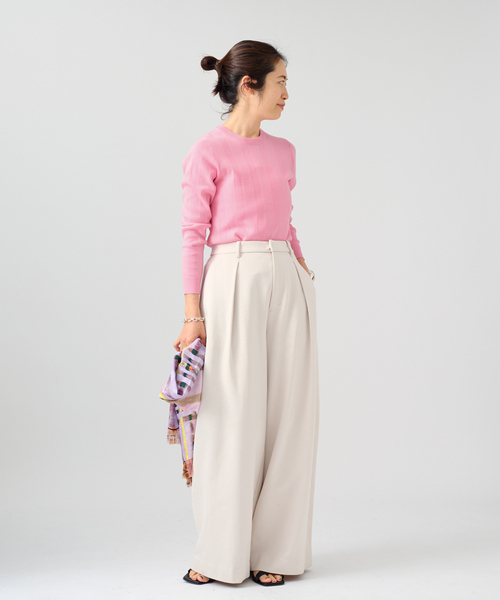 VERMEIL par iena(ヴェルメイユパーイエナ)の「ランダムRIB クルーネックロングスリーブプルオーバー(ニット/セーター・レディース・ピンク/ホワイト/ブラック・FREE)」の5枚目の写真