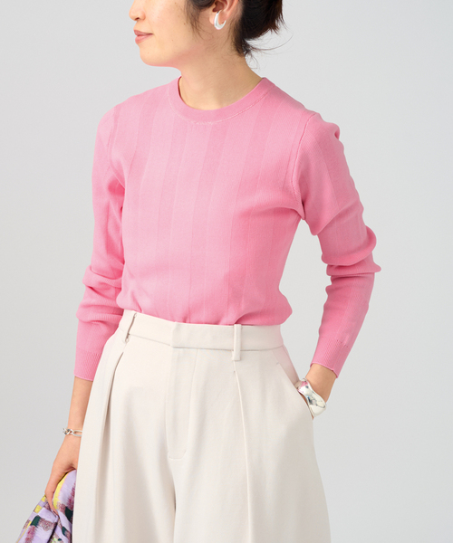 VERMEIL par iena(ヴェルメイユパーイエナ)の「ランダムRIB クルーネックロングスリーブプルオーバー(ニット/セーター・レディース・ピンク/ホワイト/ブラック・FREE)」の8枚目の写真