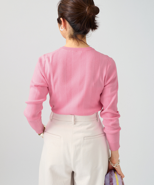 VERMEIL par iena(ヴェルメイユパーイエナ)の「ランダムRIB クルーネックロングスリーブプルオーバー(ニット/セーター・レディース・ピンク/ホワイト/ブラック・FREE)」の9枚目の写真