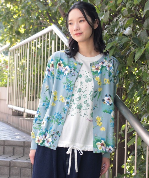 SUPER HAKKA(スーパーハッカ)の「フロラフロートプリント裏毛ドットボタンカーディガン(Tシャツ/カットソー・レディース・ブルー/杢グレー・FREE)」の1枚目の写真