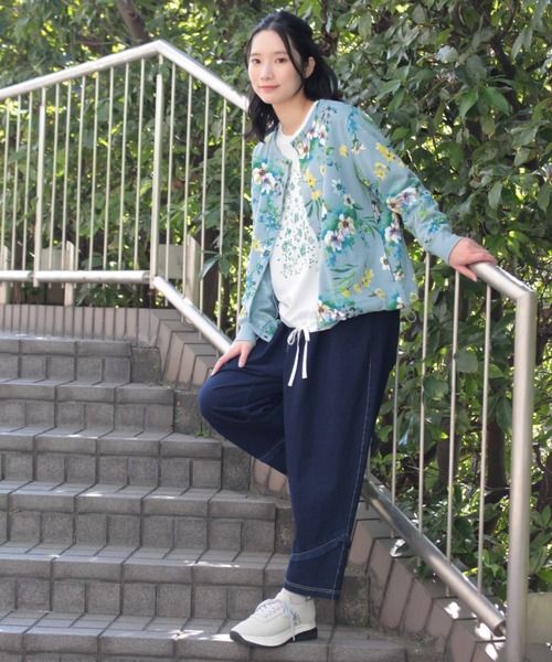 SUPER HAKKA(スーパーハッカ)の「フロラフロートプリント裏毛ドットボタンカーディガン(Tシャツ/カットソー・レディース・ブルー/杢グレー・FREE)」の6枚目の写真