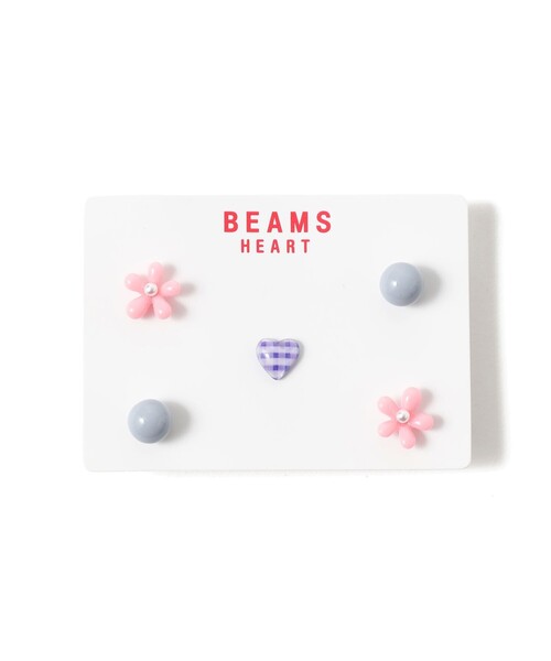BEAMS HEART(ビームスハート)の「5セット フラワーハートピアス(ピアス(両耳用)・レディース・ブラック/ピンク・ONE SIZE)」の1枚目の写真