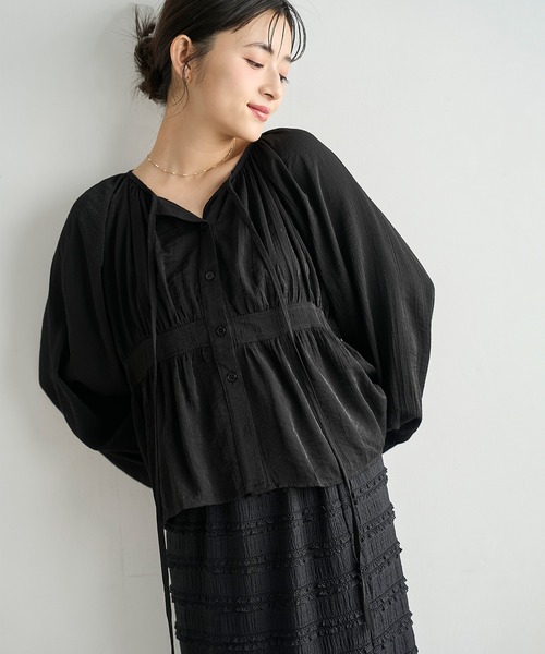 mil（ミル）の「ナロータイ ペプラム ブラウス 【587238】（シャツ/ブラウス・レディース・オフホワイト/ブラック・ONESIZE）」の19枚目の写真