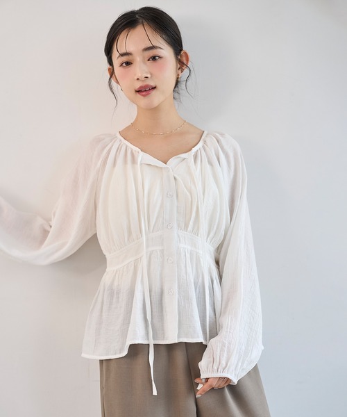 mil（ミル）の「ナロータイ ペプラム ブラウス 【587238】（シャツ/ブラウス・レディース・オフホワイト/ブラック・ONESIZE）」の6枚目の写真