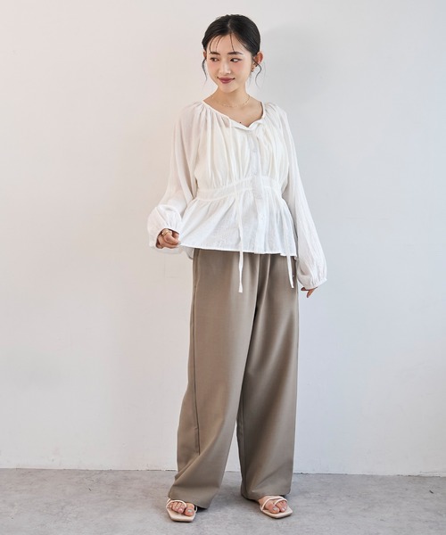 mil（ミル）の「ナロータイ ペプラム ブラウス 【587238】（シャツ/ブラウス・レディース・オフホワイト/ブラック・ONESIZE）」の5枚目の写真