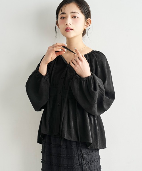 mil（ミル）の「ナロータイ ペプラム ブラウス 【587238】（シャツ/ブラウス・レディース・オフホワイト/ブラック・ONESIZE）」の18枚目の写真