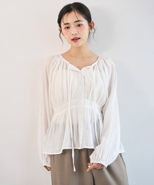 mil（ミル）の「ナロータイ ペプラム ブラウス 【587238】（シャツ/ブラウス・レディース・オフホワイト/ブラック・ONESIZE）」の3枚目の写真