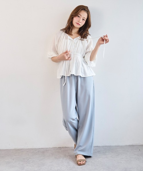 mil（ミル）の「ナロータイ ペプラム ブラウス 【587238】（シャツ/ブラウス・レディース・オフホワイト/ブラック・ONESIZE）」の10枚目の写真