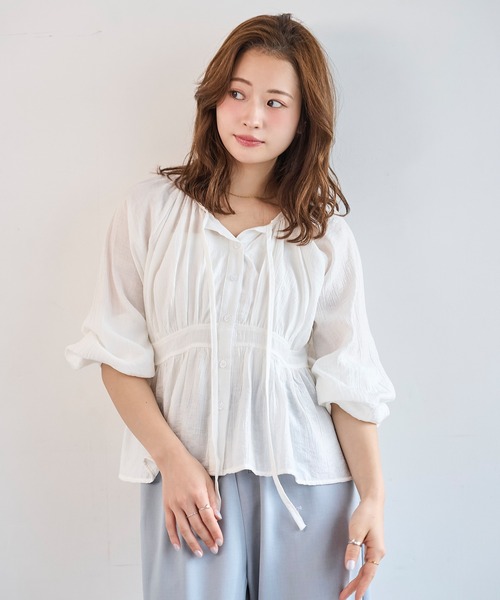 mil（ミル）の「ナロータイ ペプラム ブラウス 【587238】（シャツ/ブラウス・レディース・オフホワイト/ブラック・ONESIZE）」の14枚目の写真