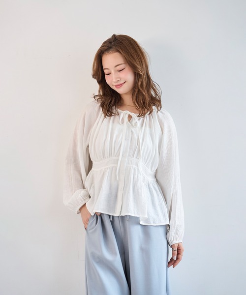 mil（ミル）の「ナロータイ ペプラム ブラウス 【587238】（シャツ/ブラウス・レディース・オフホワイト/ブラック・ONESIZE）」の11枚目の写真